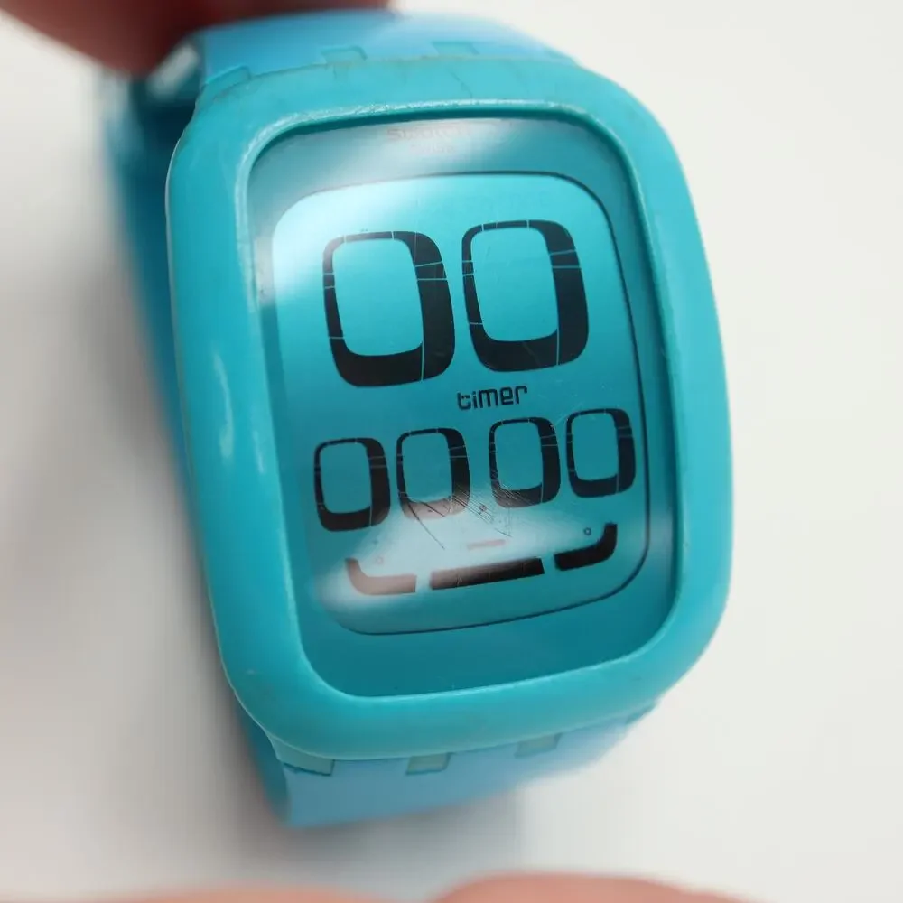 Swatch Touch Blue Digital 39mm Watch Alarm Chrono Timer Silicone w New Battery